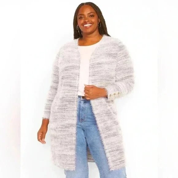 Lane Bryant White/Gray Marled Eyelash Duster Cardigan Sweater, Size 22/24 - Picture 1 of 8